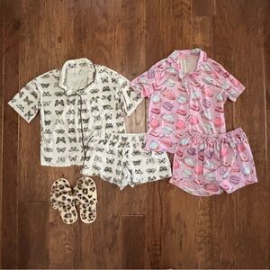 Kids Short-Sleeve Pajama Set - Pink Macaron & Cream Butterfly Prints